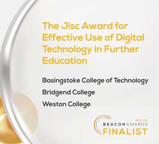 Text says The Jisc Award for Effective Use of Digital Technology in Further Education 2021/22
