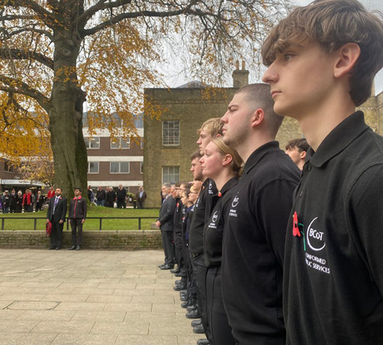 Public service students standing in line for Remembrance Day